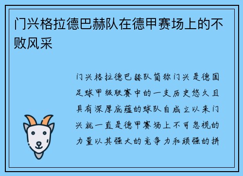 门兴格拉德巴赫队在德甲赛场上的不败风采